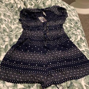 Romper size s blue and white tie string